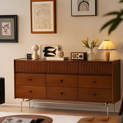 Vintage Brown Wooden Double-Layer Dresser with 9 Drawers Image - 1