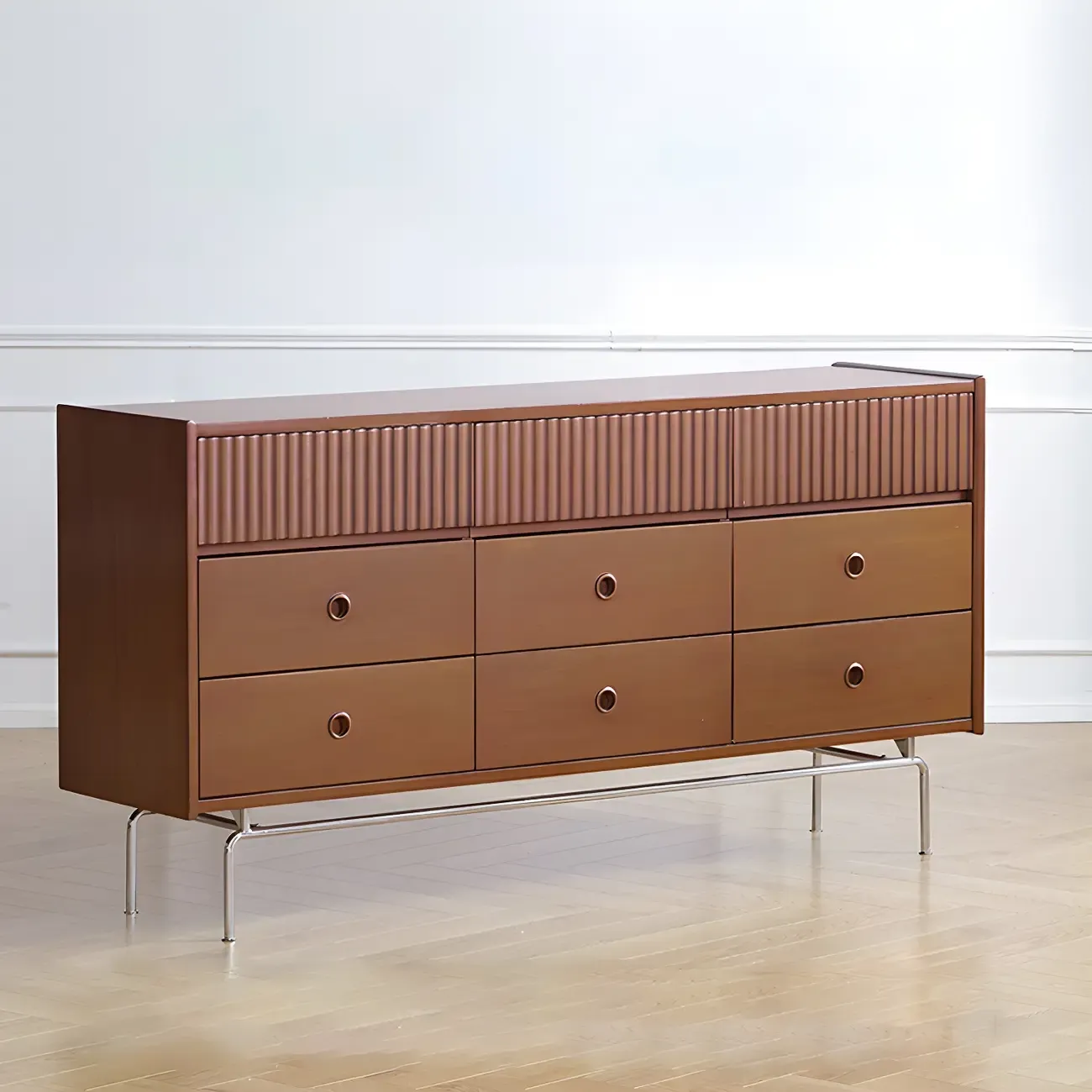 Vintage Brown Wooden Double-Layer Dresser with 9 Drawers Image - 3