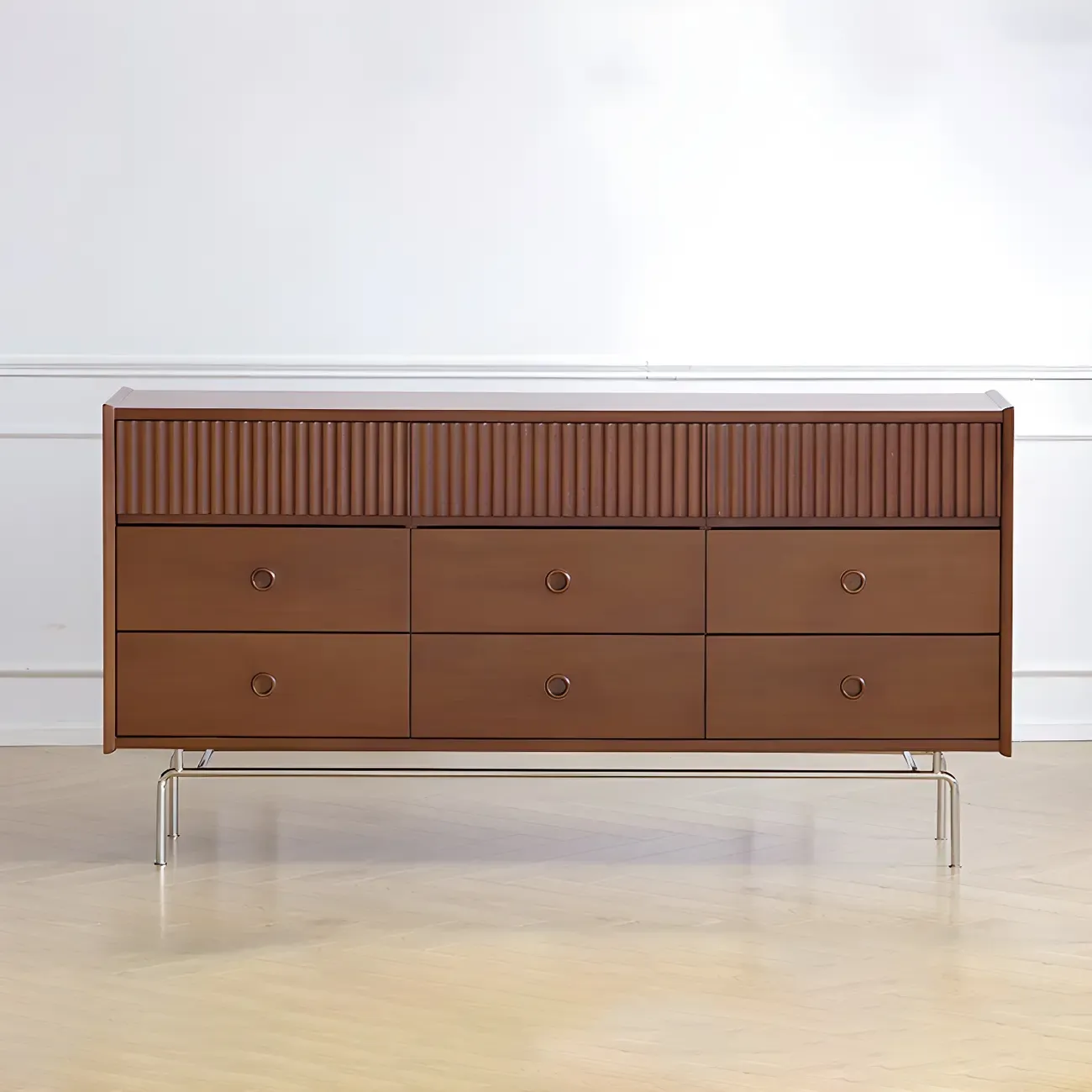 Vintage Brown Wooden Double-Layer Dresser with 9 Drawers - HomeyFad