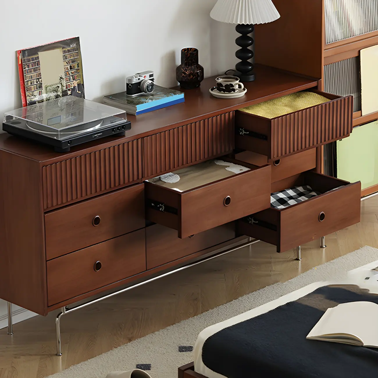 Vintage Brown Wooden Double-Layer Dresser with 9 Drawers Image - 2 | homeyfad