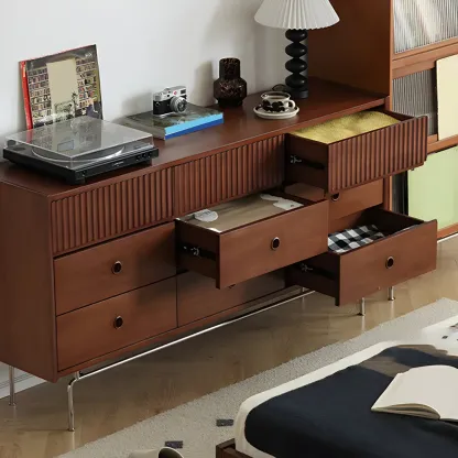 Vintage Brown Wooden Double-Layer Dresser with 9 Drawers Image - 2