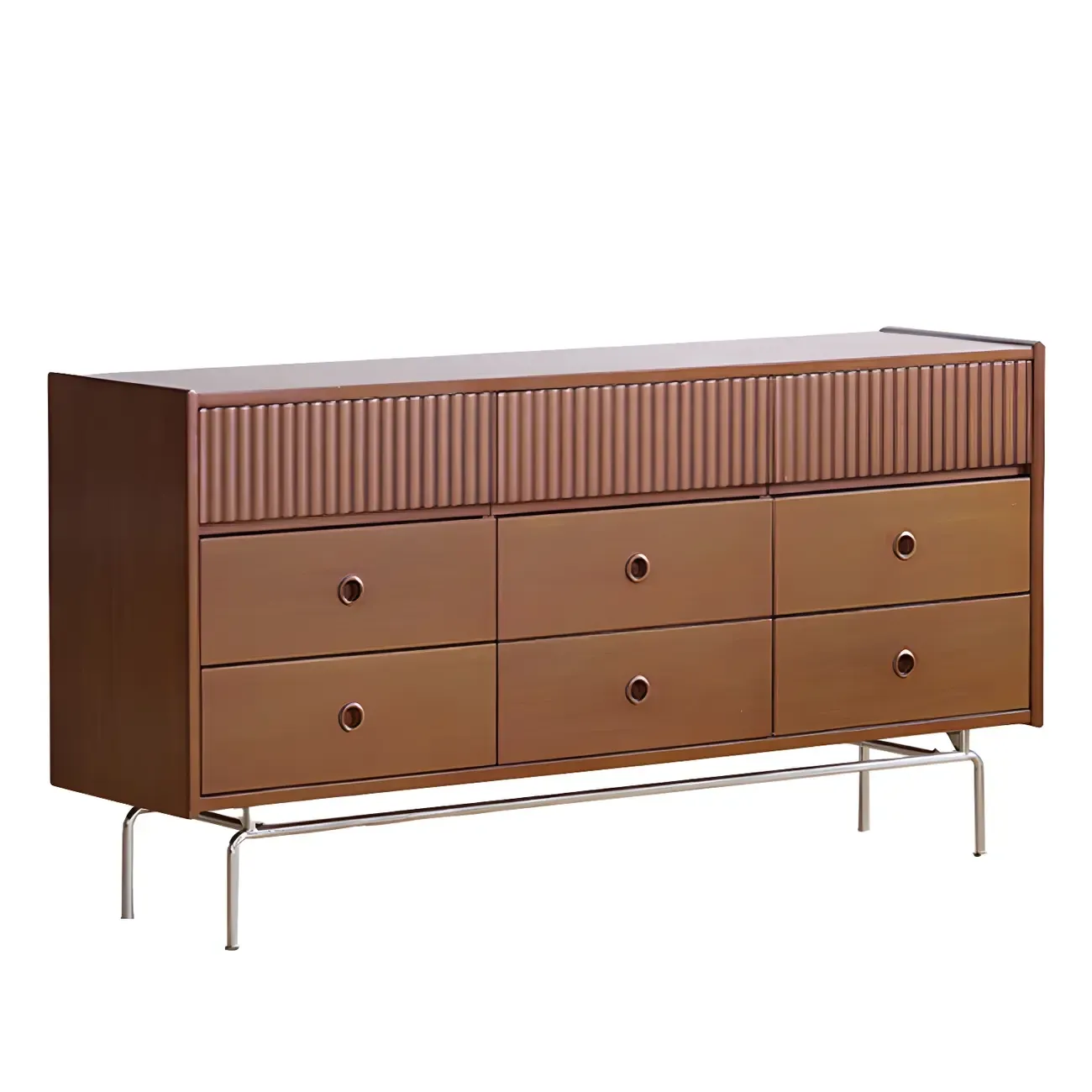 Vintage Brown Wooden Double-Layer Dresser with 9 Drawers Image - 5