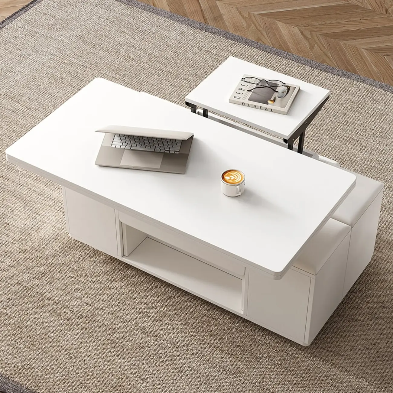 Foldable Lift-Top Coffee Table with 4 Stools & Storage Image - 14 | homeyfad