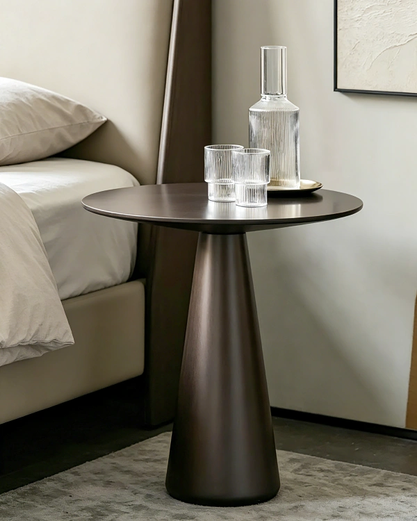 pedestal table as a nightstand for small space