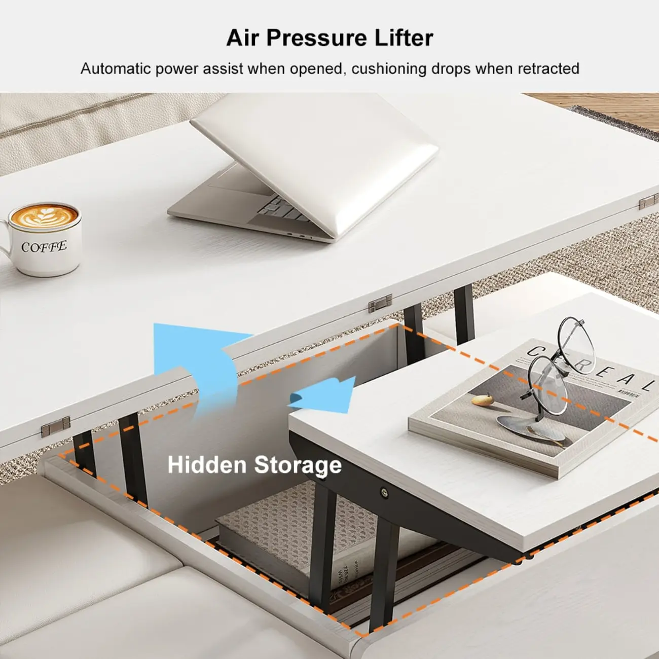 Foldable Lift-Top Coffee Table with 4 Stools & Storage Image - 17 | homeyfad