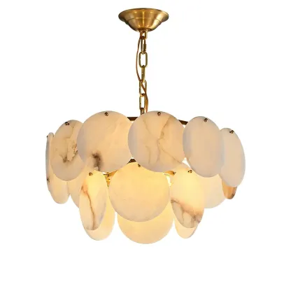 Mid-century Modern Alabaster Brass Chandelier Multi-tier Image - 29