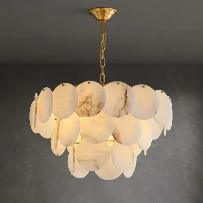 Mid-century Modern Alabaster Brass Chandelier Multi-tier Image - 17