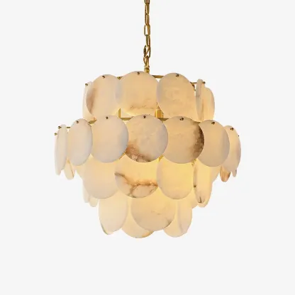 Mid-century Modern Alabaster Brass Chandelier Multi-tier Image - 3
