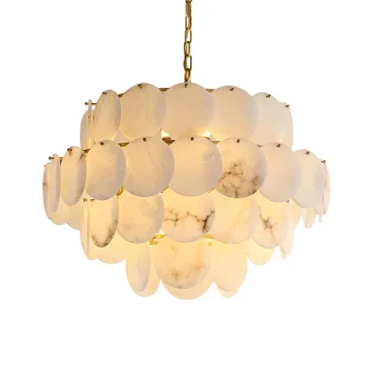 Mid-century Modern Alabaster Brass Chandelier Multi-tier Image - 32