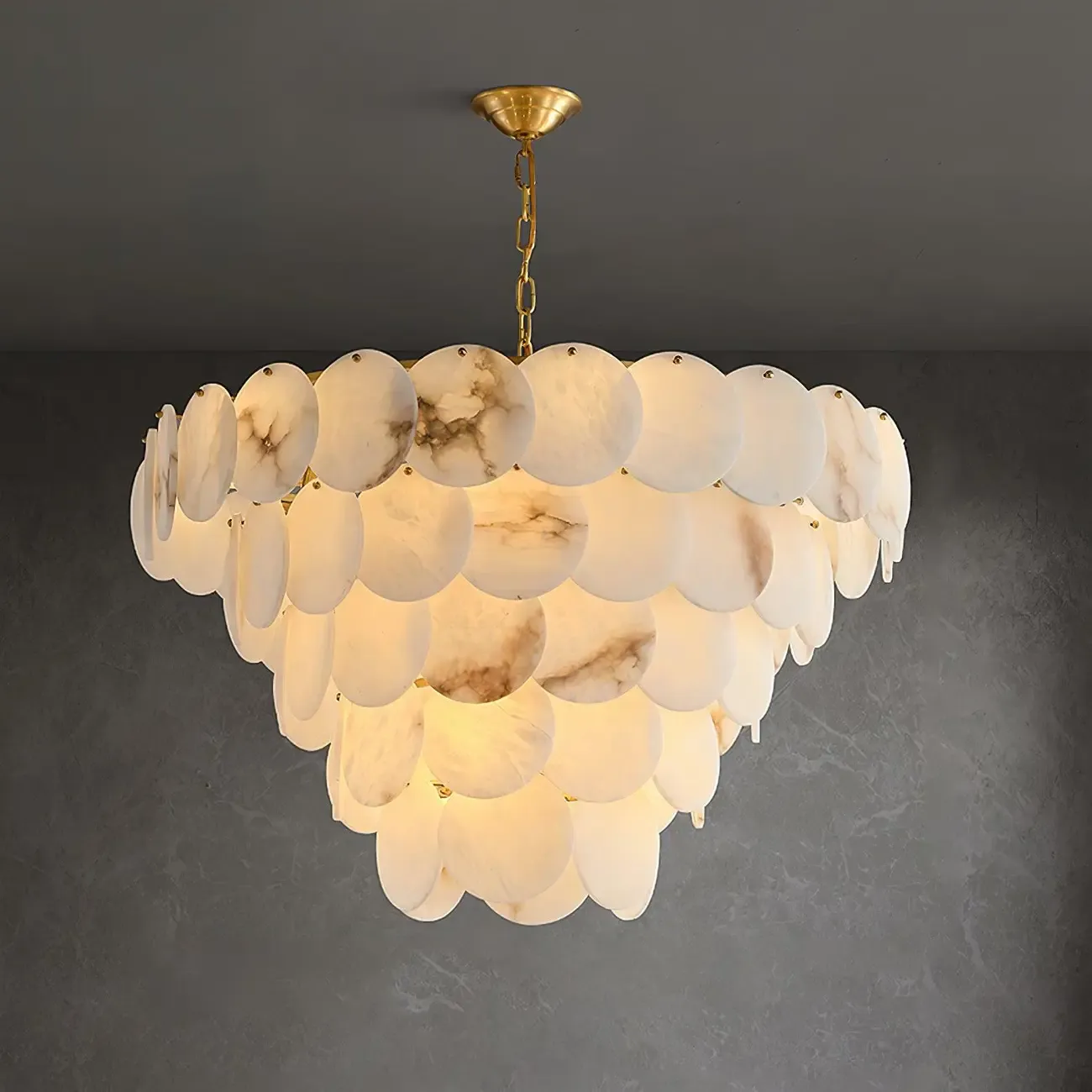 Mid-century Modern Alabaster Brass Chandelier Multi-tier Image - 18
