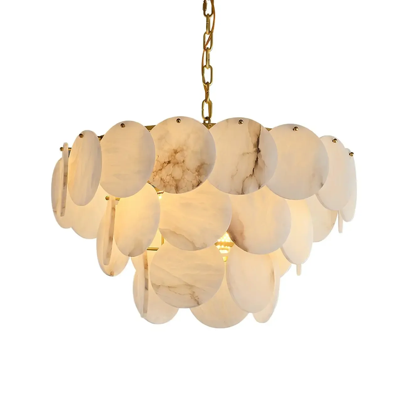 Mid-century Modern Alabaster Brass Chandelier Multi-tier Image - 30