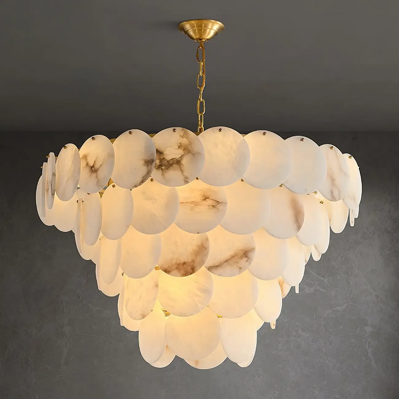 Mid-century Modern Alabaster Brass Chandelier Multi-tier Image - 20
