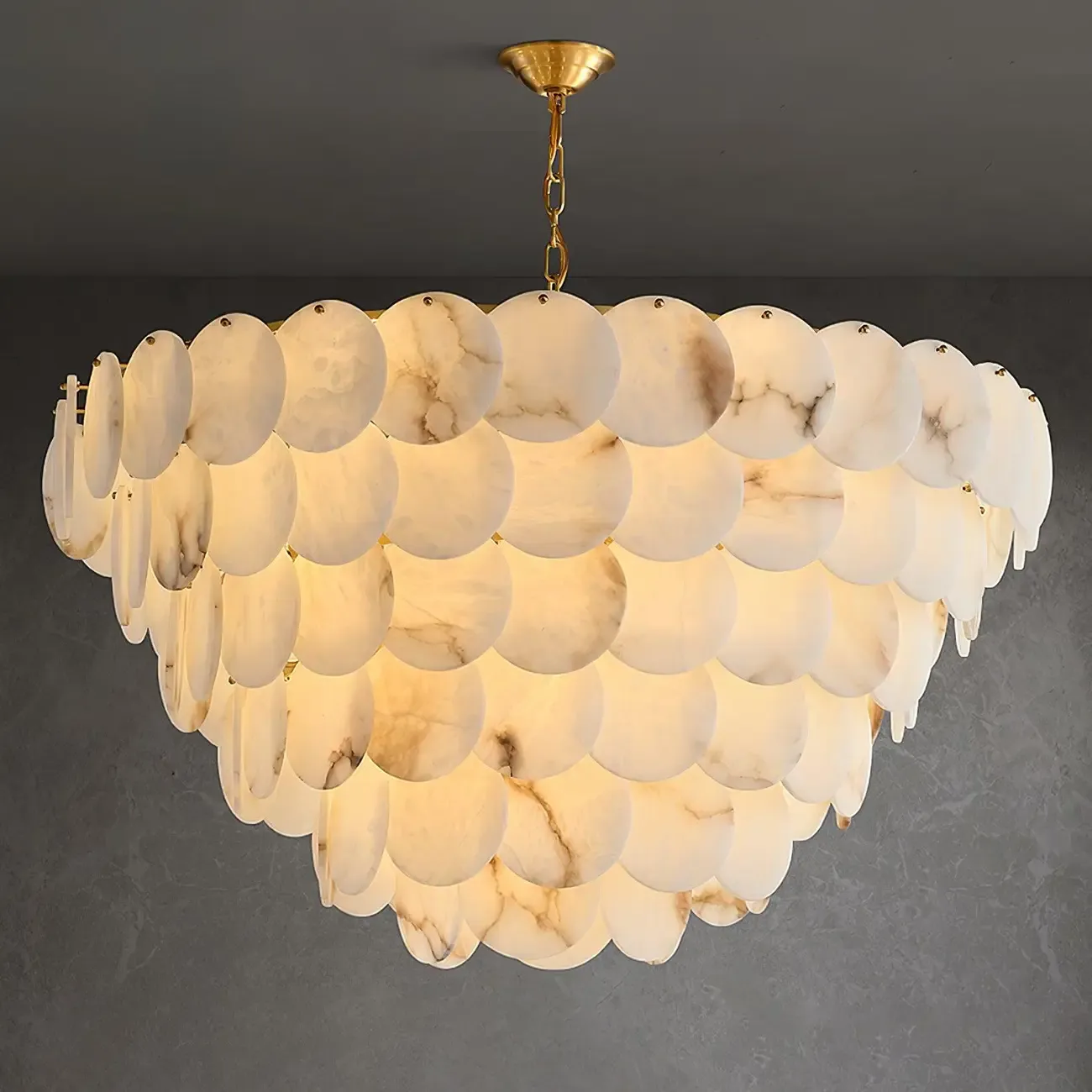 Mid-century Modern Alabaster Brass Chandelier Multi-tier Image - 22