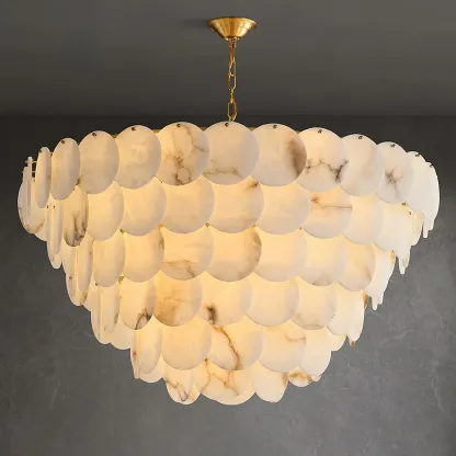 Mid-century Modern Alabaster Brass Chandelier Multi-tier Image - 22