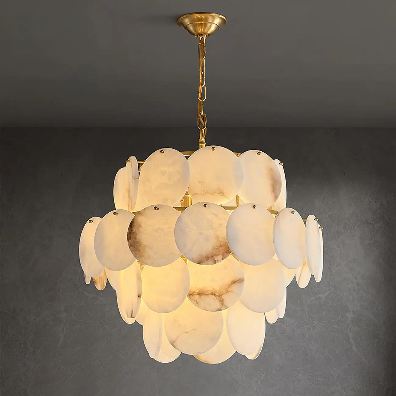 Mid-century Modern Alabaster Brass Chandelier Multi-tier Image - 24 | homeyfad