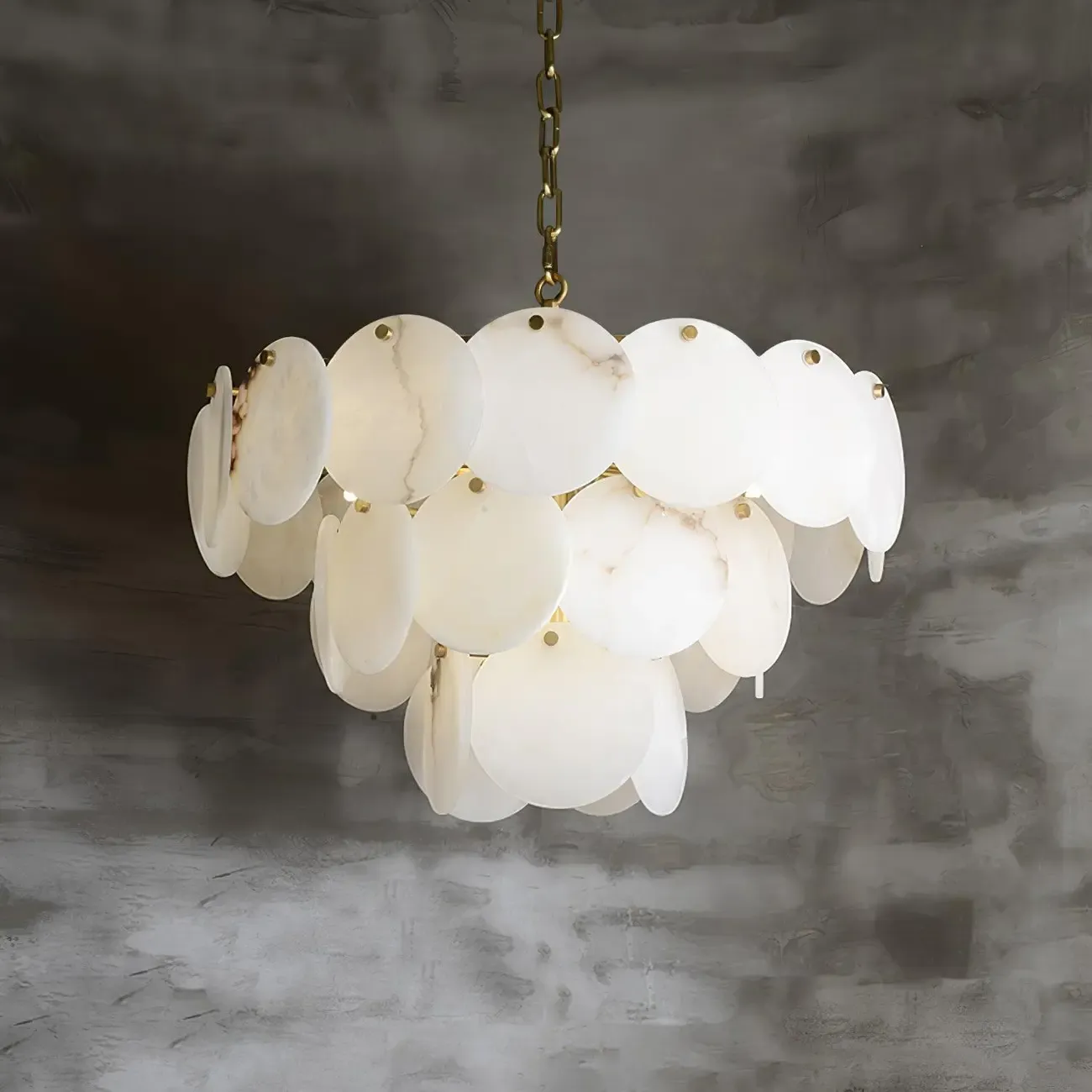 Mid-century Modern Alabaster Brass Chandelier Multi-tier Image - 26