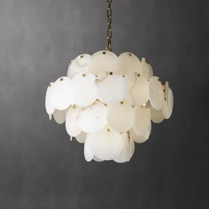 Mid-century Modern Alabaster Brass Chandelier Multi-tier Image - 2