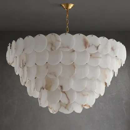 Mid-century Modern Alabaster Brass Chandelier Multi-tier Image - 9