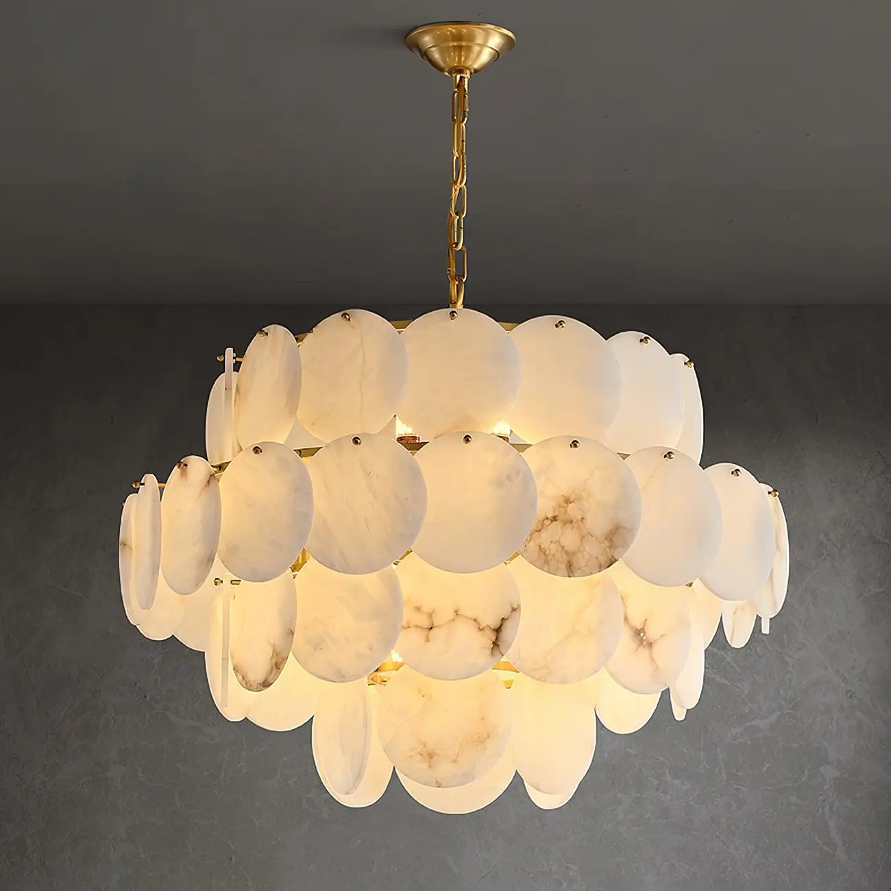 Mid-century Modern Alabaster Brass Chandelier Multi-tier Image - 11 | homeyfad