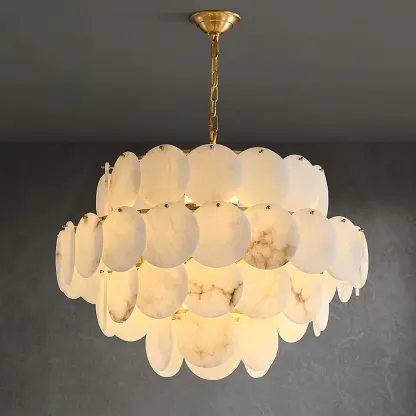 Mid-century Modern Alabaster Brass Chandelier Multi-tier Image - 11