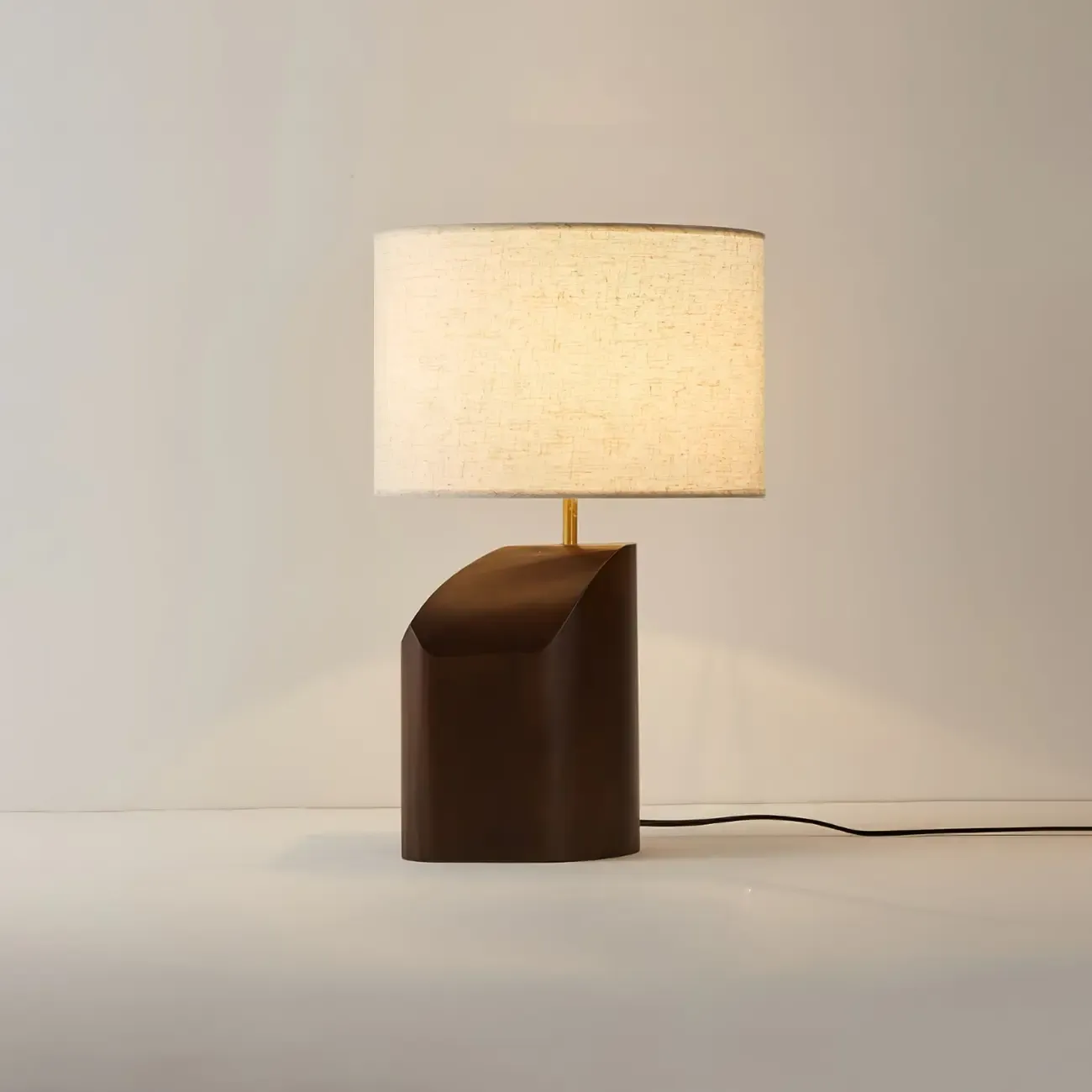 Contemporary Wood Fabric Table Lamp With Drum Shade Image - 16