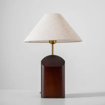 Contemporary Wood Fabric Table Lamp With Drum Shade Image - 19
