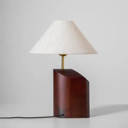 Contemporary Wood Fabric Table Lamp With Drum Shade Image - 20