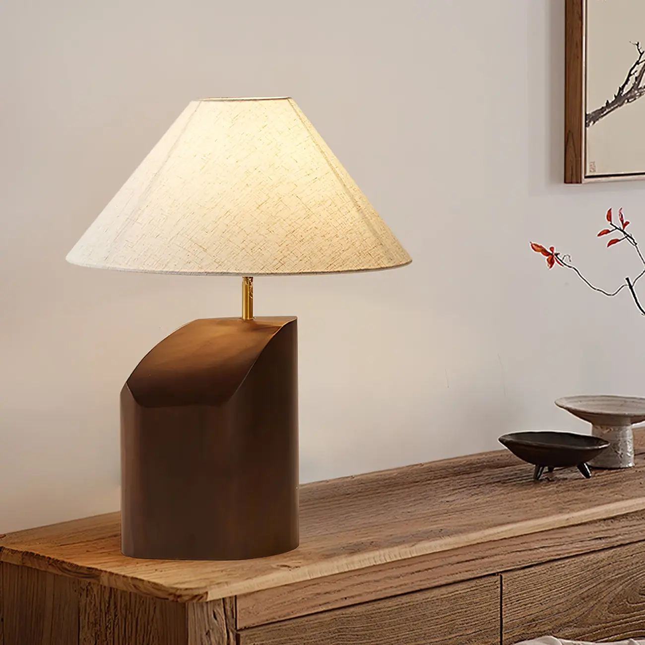 Contemporary Wood Fabric Table Lamp With Drum Shade Image - 12 | homeyfad