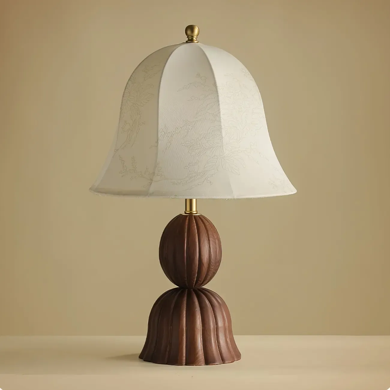 Elegant Fabric Bell-shaped Wood Table Lamp For Living Room Image - 9