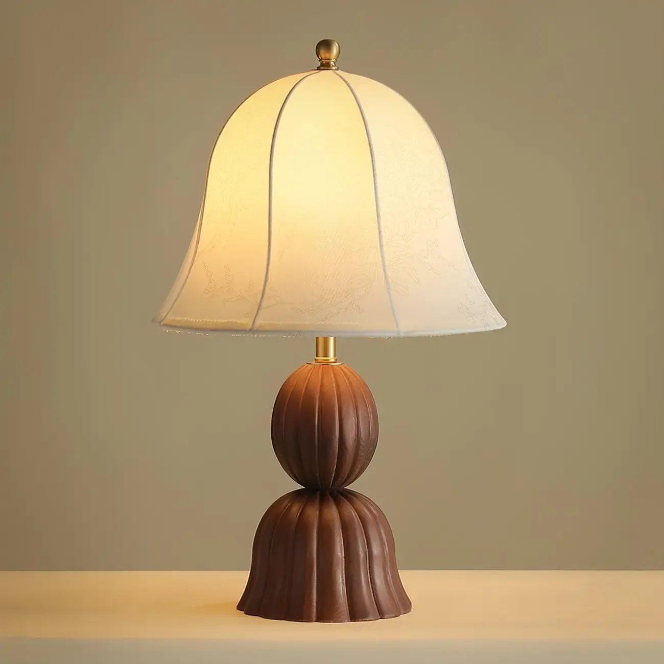 Elegant Fabric Bell-shaped Wood Table Lamp For Living Room Image - 10