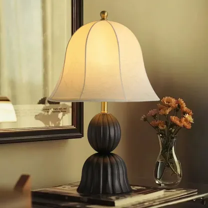 Elegant Fabric Bell-shaped Wood Table Lamp For Living Room Image - 11