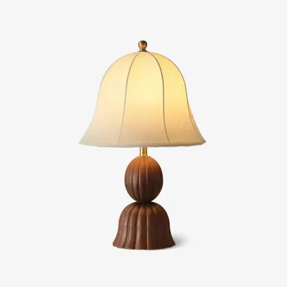 Elegant Fabric Bell-shaped Wood Table Lamp For Living Room Image - 3