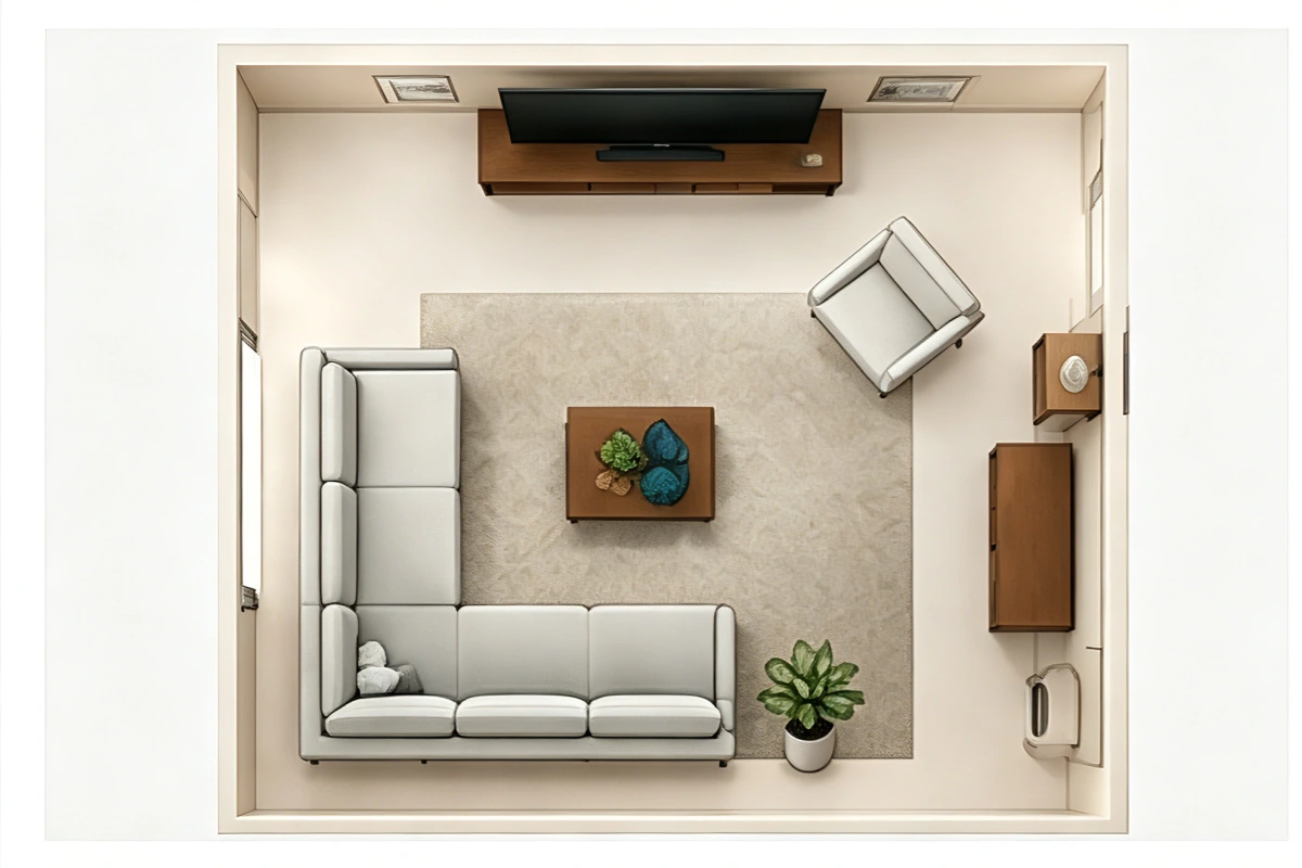 TV and Conversation Living Room Layout