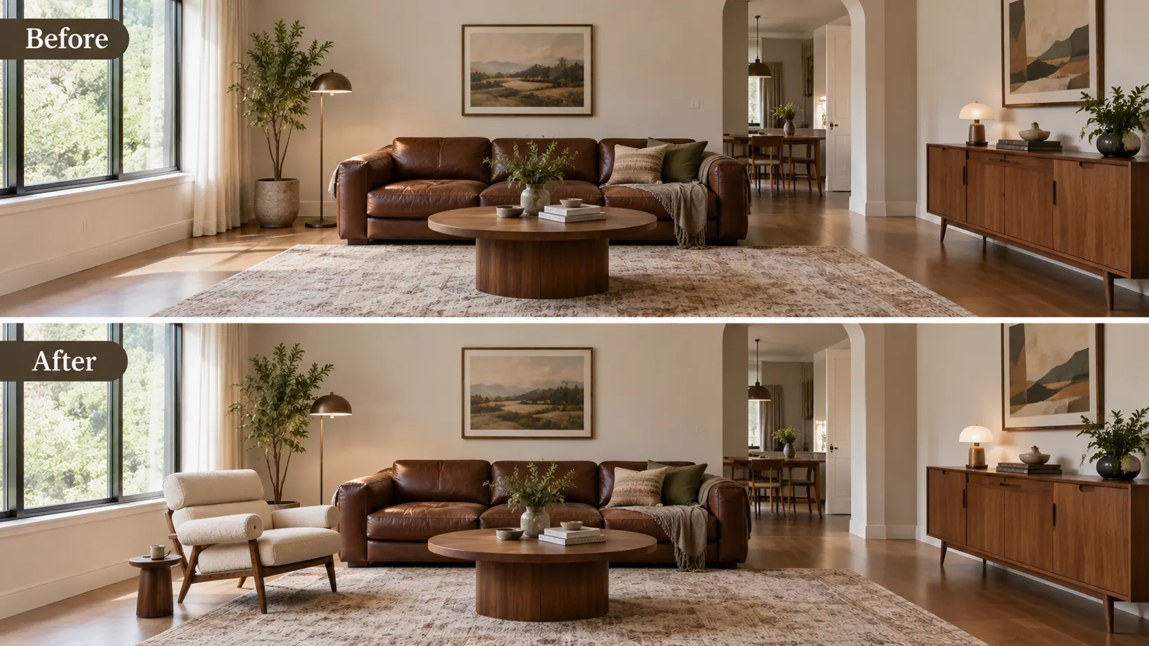Before & After Accent Chairs for Mid-century Space