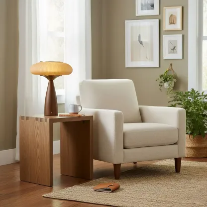 Mid Century Modern Wood Base Post Cap Table Lamp Image - 11