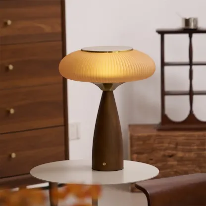 Mid Century Modern Wood Base Post Cap Table Lamp Image - 10