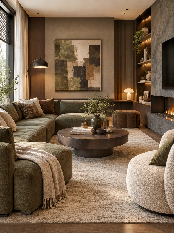 Contemporary living rooms with moody neutrals
