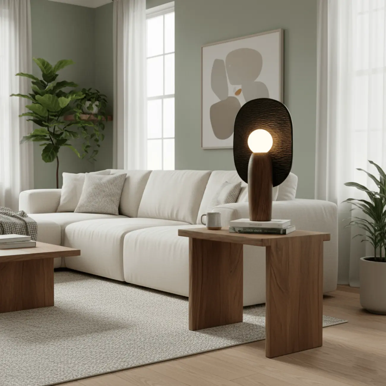 Mid Century Modern Metal Wood Table Lamp For Living Room Image - 9 | homeyfad