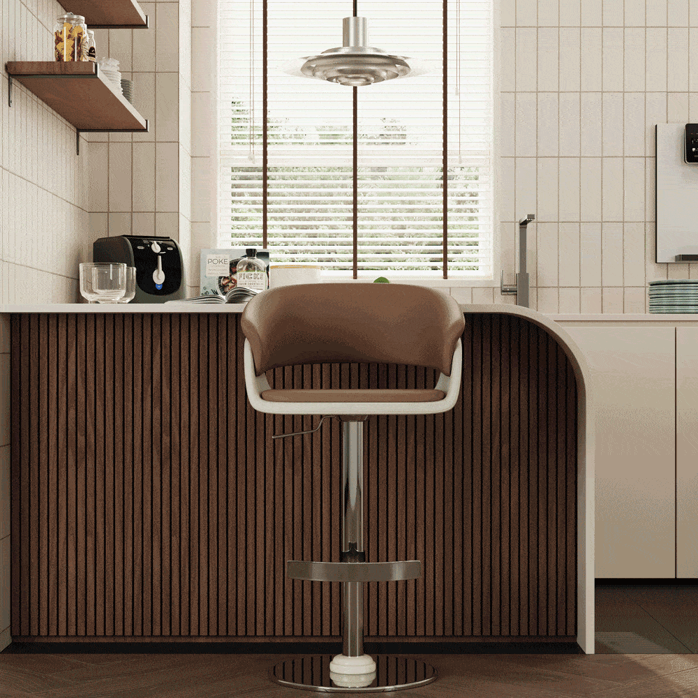 Brown Swivel Genuine Leather Counter Stools with Backs | homeyfad