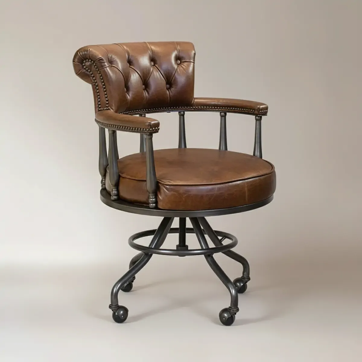 Black Chesterfield Office Chair in Antique Leather