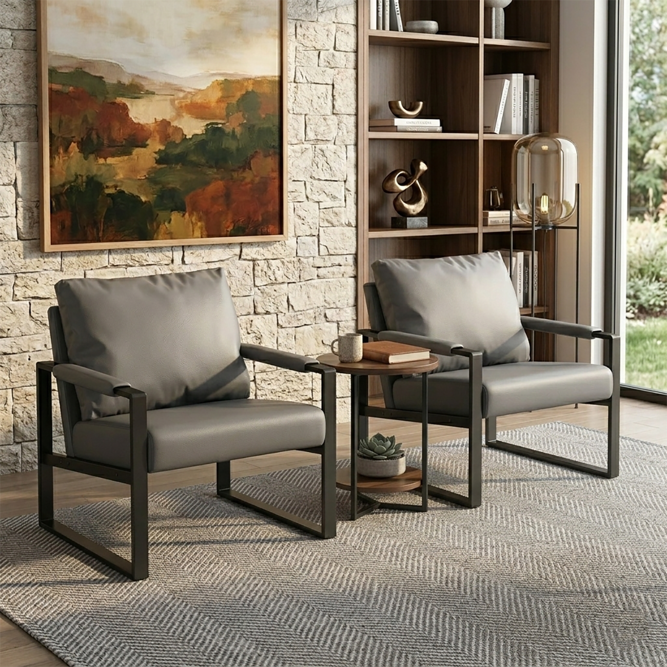 Dark Grey Modern Pillow Back Sled Base Arm Chair | homeyfad