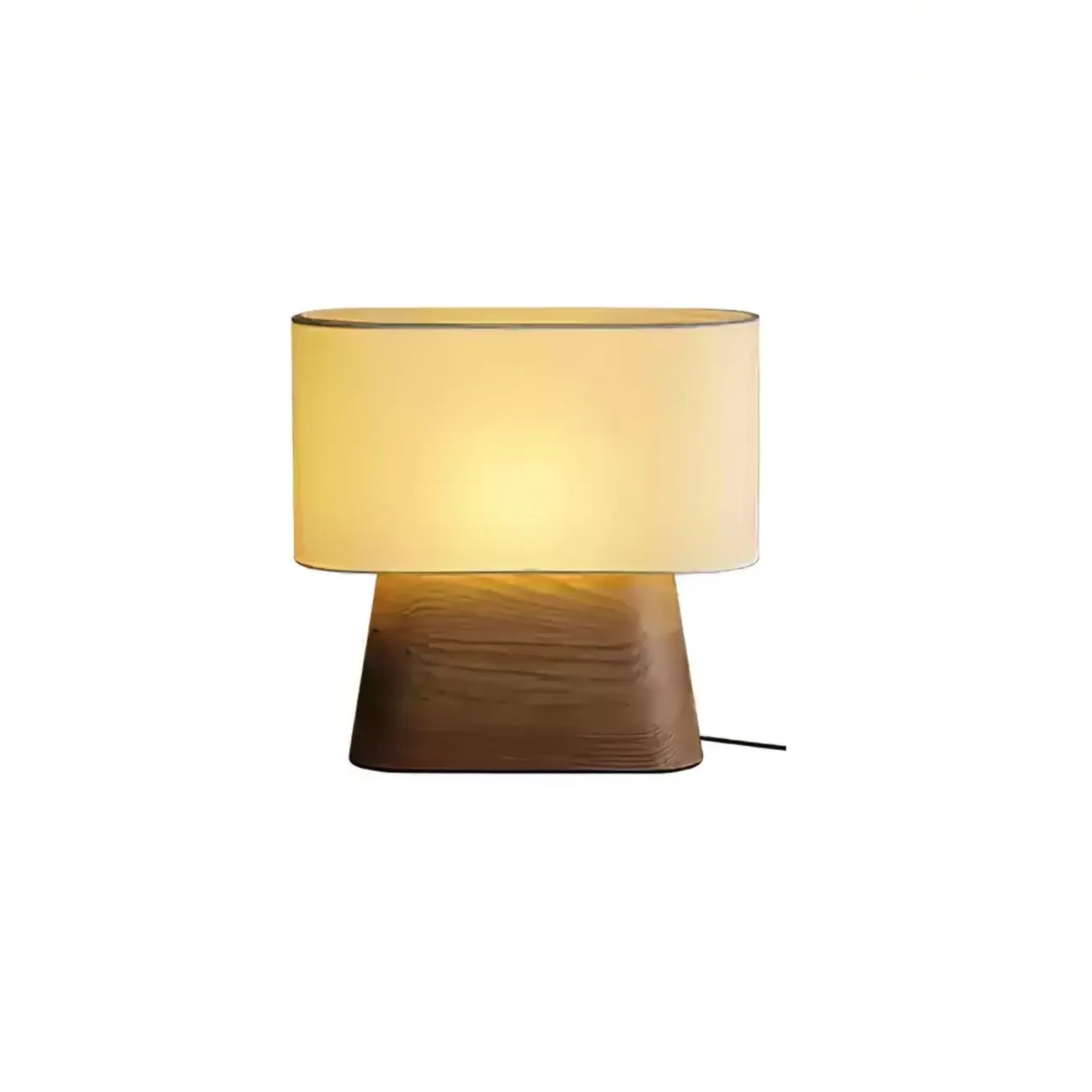 Minimalist Oval Shade Wood Fabric Table Lamp LED Image - 6 | homeyfad