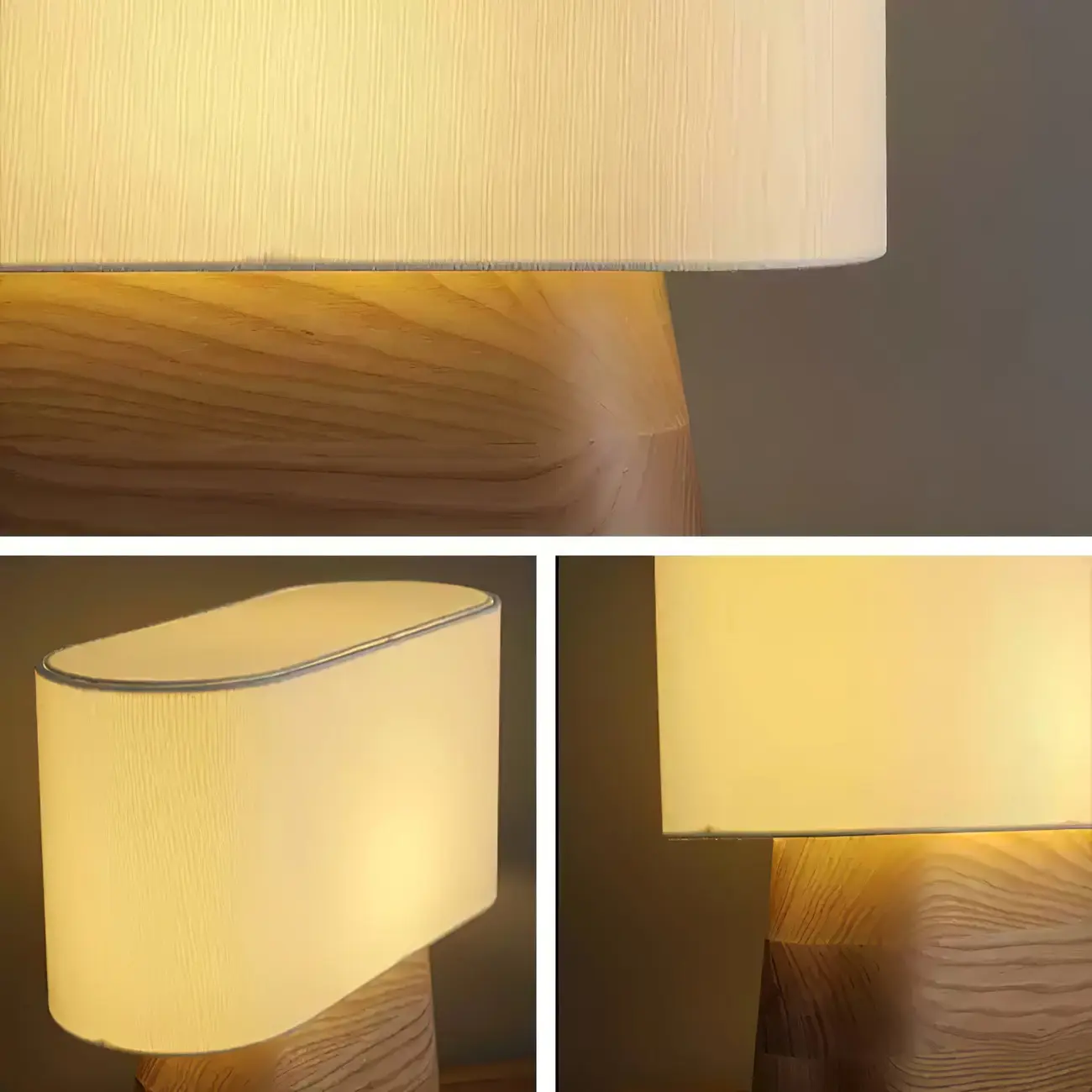 Minimalist Oval Shade Wood Fabric Table Lamp LED Image - 15 | homeyfad