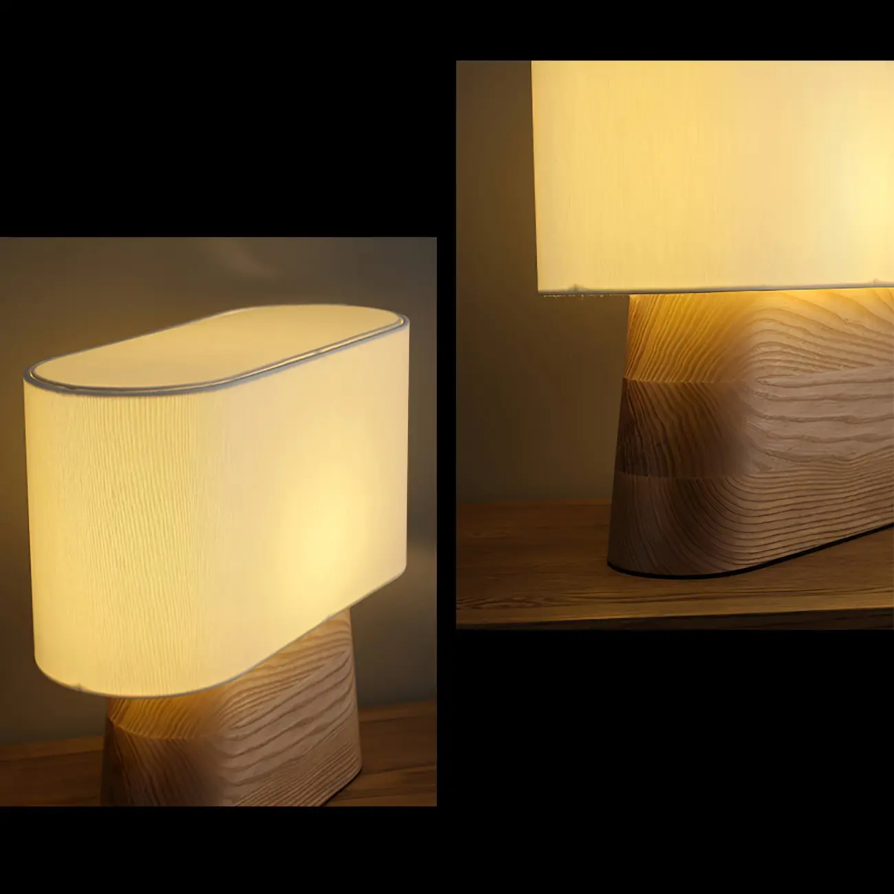 Minimalist Oval Shade Wood Fabric Table Lamp LED Image - 20 | homeyfad