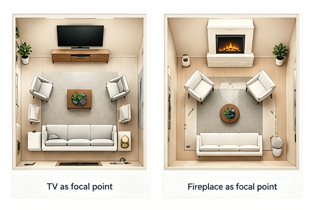Have a Fireplace or TV Living Room Layout
