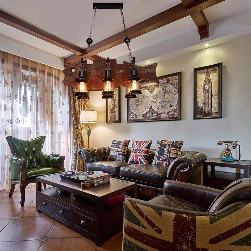 Farmhouse Industrial Brown Wooden Ceiling Chandelier for Kitchen | homeyfad