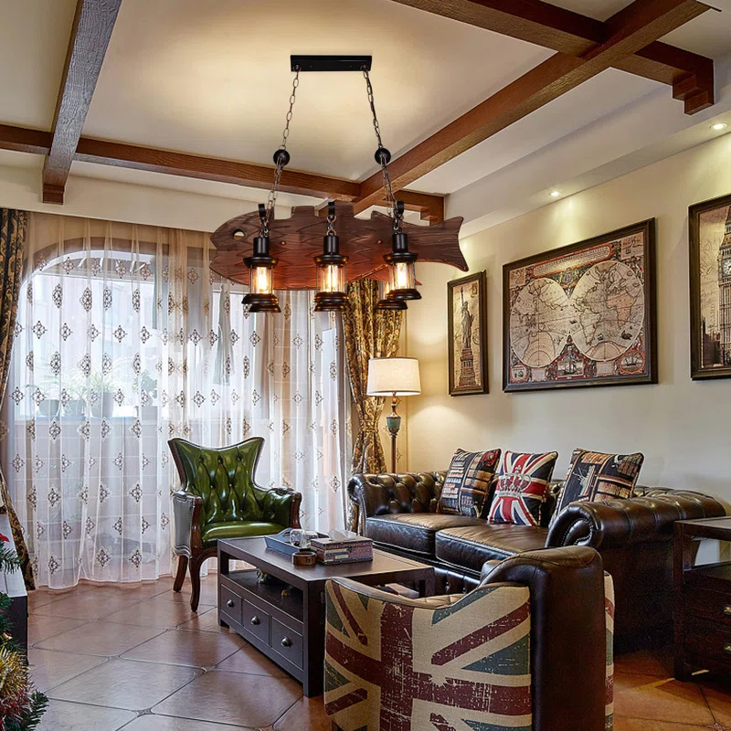 Farmhouse Industrial Brown Wooden Ceiling Chandelier for Kitchen | homeyfad
