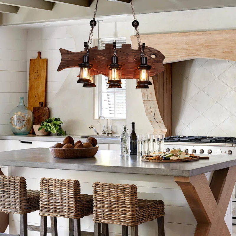 Farmhouse Industrial Brown Wooden Ceiling Chandelier for Kitchen | homeyfad