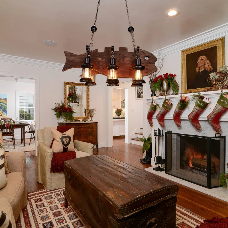 Farmhouse Industrial Brown Wooden Ceiling Chandelier for Kitchen | homeyfad