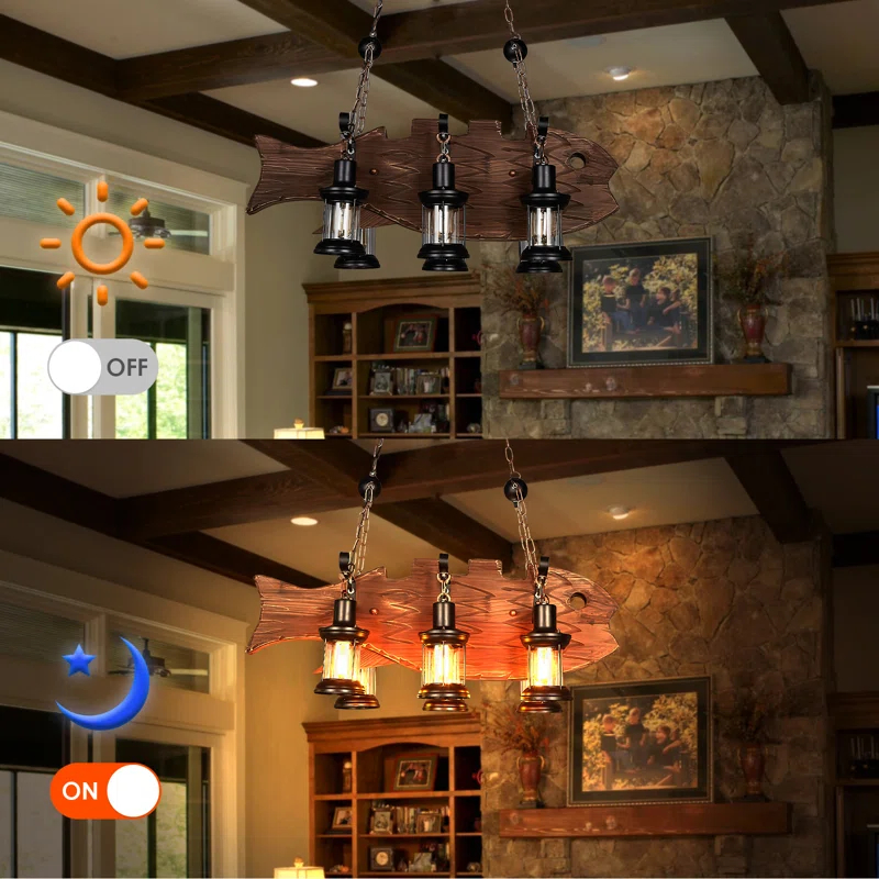 Farmhouse Industrial Brown Wooden Ceiling Chandelier for Kitchen | homeyfad
